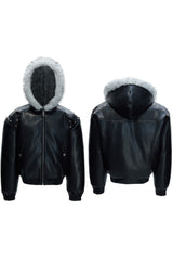 Hooded Leather Puffer Jacket