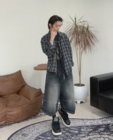 Epearl pintuck Bermuda denim pants