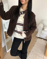 アピットスエードハイネックスタッドシーム長袖ジャケット