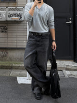 Soft henley neck long sleeve t-Shirt