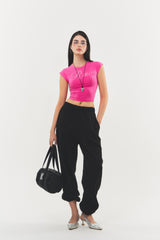 ロゴ キュービック クロップトップ Hot Pink