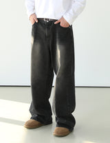 SAND WASHING WIDE DENIM PANTS