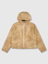 Curved Hood Leather Jacket (Beige)