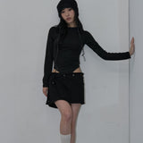 レイヤードスナップラップスカート (BLACK)