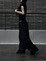 [unisex] ピンタックリベットナイロンパンツ (2color)