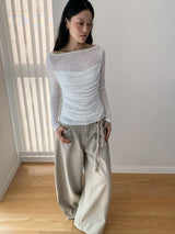 Melbourne shirred layered long-sleeve tee