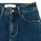 DARK BLUE EMBROIDERED SPANDEX BOOTCUT DENIM PANTS code 18315