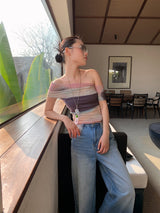 Santori chiffon off-shoulder sleeveless T-shirt