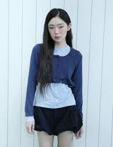 レイヤードフリルカーディガンTシャツ(ネイビー)