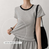 (Cotton Spandex/Waist Slim Fit 🤍) Pepero Zandara Short-Sleeved T-Shirt (4 colors)