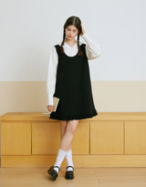 Maylin Back Ribbon Frill Bustier Midi Dress Black