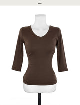 [ md pick / basic ] adore v glam shirring 3/4 sleeve top
