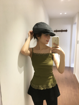 Drop ribbed lace sleeveless top (7color) 