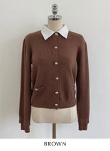 Atin Shirt Collar Pocket Knit Cardigan