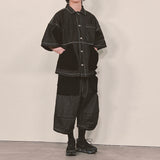 reverse terry pocket denim shortsleeve shirt_black