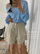 Golden Front Pintuck High-Waist A-Line Cotton Shorts 2 Colors