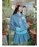 【即日発送】 UsocialNight original retro versatile autumn and winter プリントフード付きスウェットシャツ 水玉模様カーテンセット