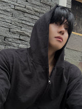 Slub crop hoodie zip-up
