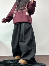 ツーピンタックリベットベルトバルーンロングパンツ🤎🖤💙3カラー