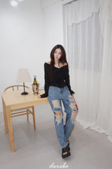 Black Off-Shoulder Cover Long Sleeve T-Shirt