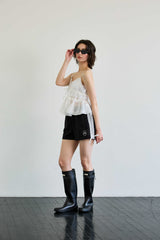 RIBBON JERSEY TRACK MICRO SHORTS / BLACK