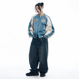 Lettering Wide Denim Pants - BLACK