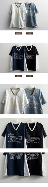 エペーターオーバーサイズフィットカラーリングVネックショートスリーブTシャツ