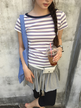 リストライプボートネックTシャツ (2color)