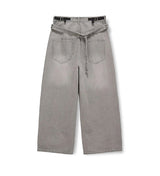 Grain Stud Washed Wide Denim Pants