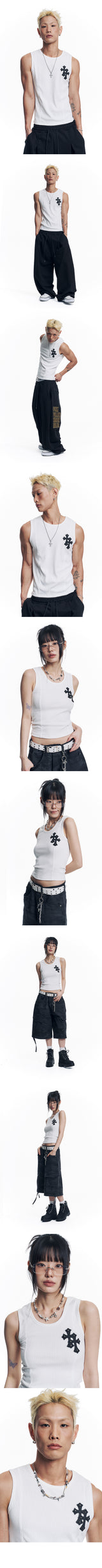 Cross Leather Patch Sleeveless - White