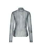 8287 Graffiti Logo Sheer Long Sleeve Turtleneck Top (Gray)