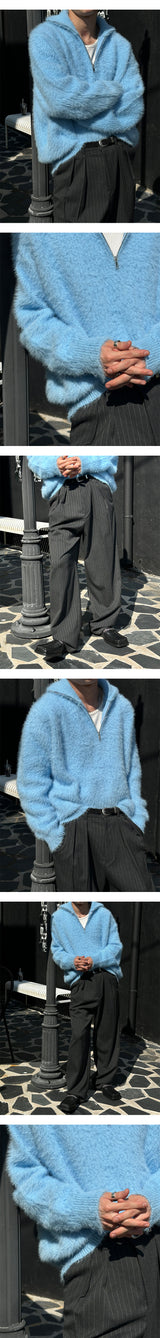 [Unisex] ヘアーハーフニットジップアップ(4color)