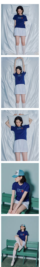 STRAWBERRY LOGO SLIM T SHIRT - NAVY