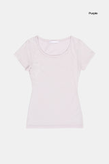 ソリッドスリムワイドネックTシャツ