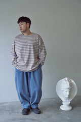 STRIPE BINDING-NECK BOX TEE (Warm Gray)