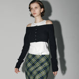 Button off crop cardigan set Black