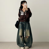 New York Lettering Two Way Cropped Hooded Zip-Up