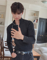 Jireon Half Zip-Up Ribbed Long Sleeve T-Shirt