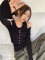 フェイクオフショルダーニットトップ