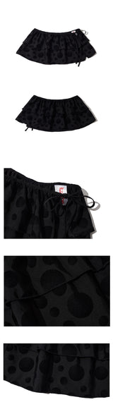 BLACK DOTTED LAYERED WRAP SHORT SKIRT