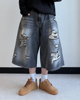 Level-Distressed Bermuda Denim Shorts