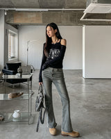 Grayish Washing Bootcut Denim Pants