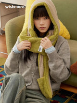 Color block scarf and hat all in one original autumn and winter versatile