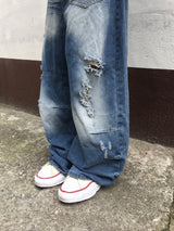 ウェービー キャット ウォッシュド ダメージ デニム パンツ