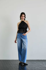 PEARL HALTERNECK TOP / BLACK
