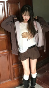 poning balloon fit shirring cotton short pants ( belt set )