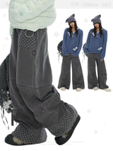 BETWEENAND Autumn ash purple striped polka-dot cotton casual pants, work-style split pants