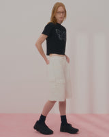 テキストバタフライクロップTシャツ-BLACK