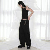 X Strap Wide Pants - BLACK