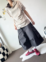 イーブン ホルターネック フード ボタン ルーズフィット Tシャツ 4カラー